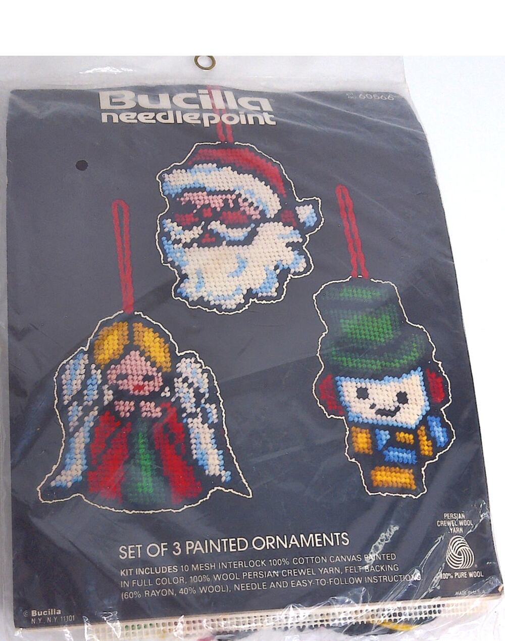 Vintage Bucilla Needlepoint Set Of 3 Painted Ornaments 60566